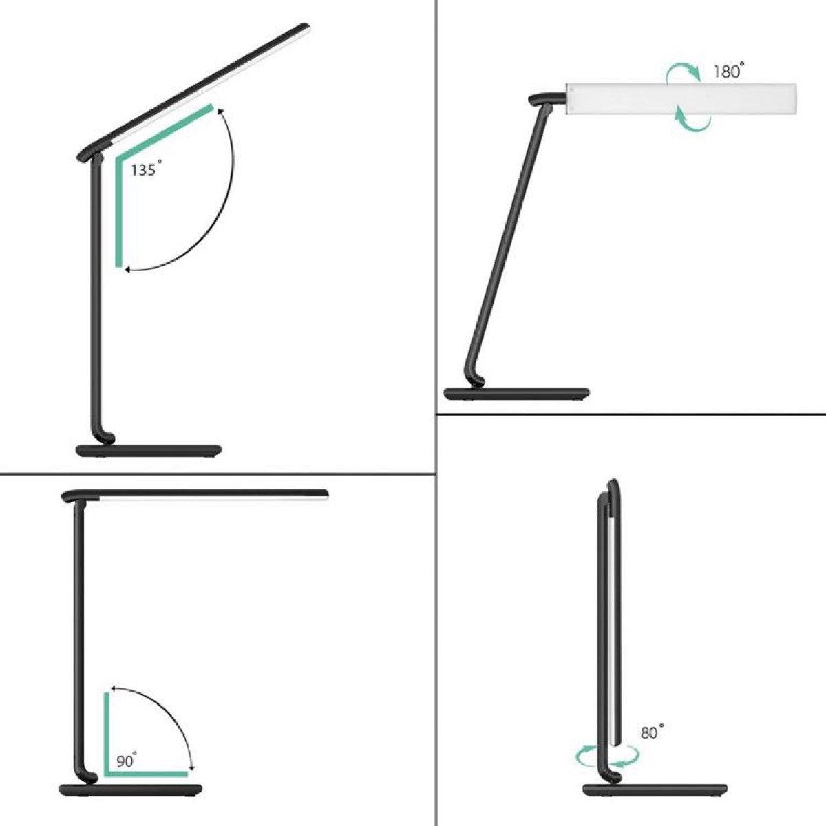 AUKEY LED Tischleuchte Schreibtischlampe LED Dimmbare Tischlampe 5 Helligkeitsstufen Faltbar, LED fest integriert, Warmweiß, Neutralweiß, Tageslichtweiß, USB-Ausgang, Farbtemperatur 3000-6000K, verstellbarer Winkel, Timer