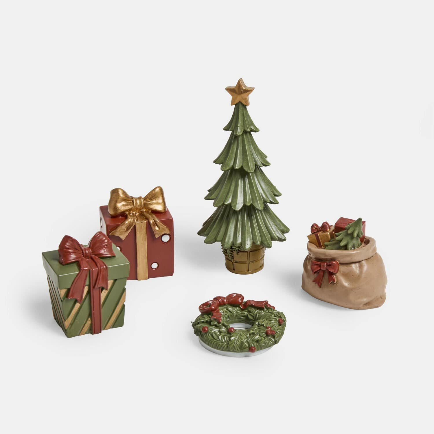 Mirabeau Weihnachtsfigur Weihnachtsdeko 5er Set Nuuksi grün/rot (5er Set, 5er Set), Weihnachten, Winter, Festtage, Geschenk, Weihnachtsbaum, Wichtel
