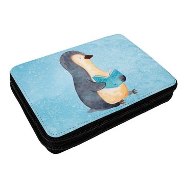 Mr. & Mrs. Panda Federmäppchen Pinguin Buch - Eisblau - Geschenk, Stifte Etui, Bücherwurm, nichtstun, (1-tlg), Komplett bestückt