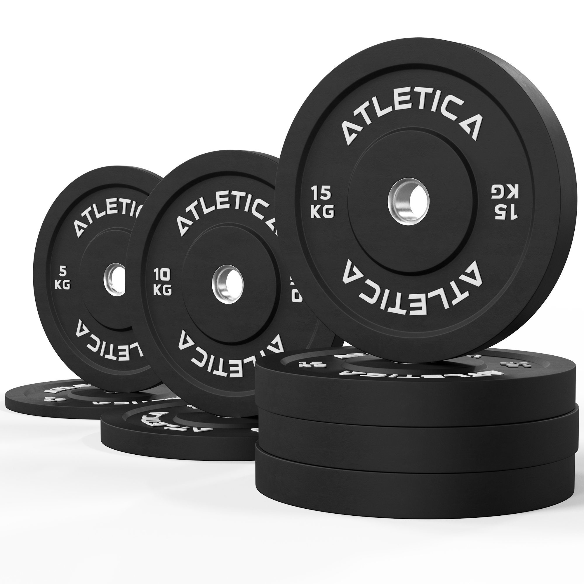 ATLETICA Hantelscheiben 90kg Bumper Plates Set ∣ aus 2x 5 kg ∣ 2x 10 kg ∣ 4x 15 kg