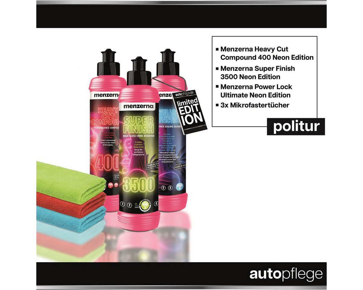 Thumbnail - autopflege Set Menzerna EDITION Heavy Cut Super Finish Power Lock Zubehör Autopolitur (6 St), 3x Mikrofasertücher - 3x L...