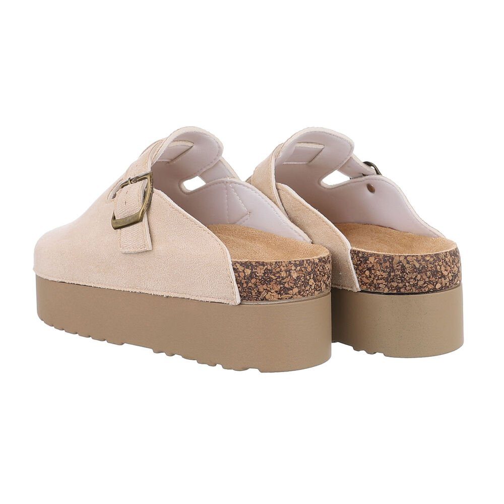 Ital-Design Damen Mules Freizeit Plateausandaletten (85698217) Flach Pantoletten in Beige