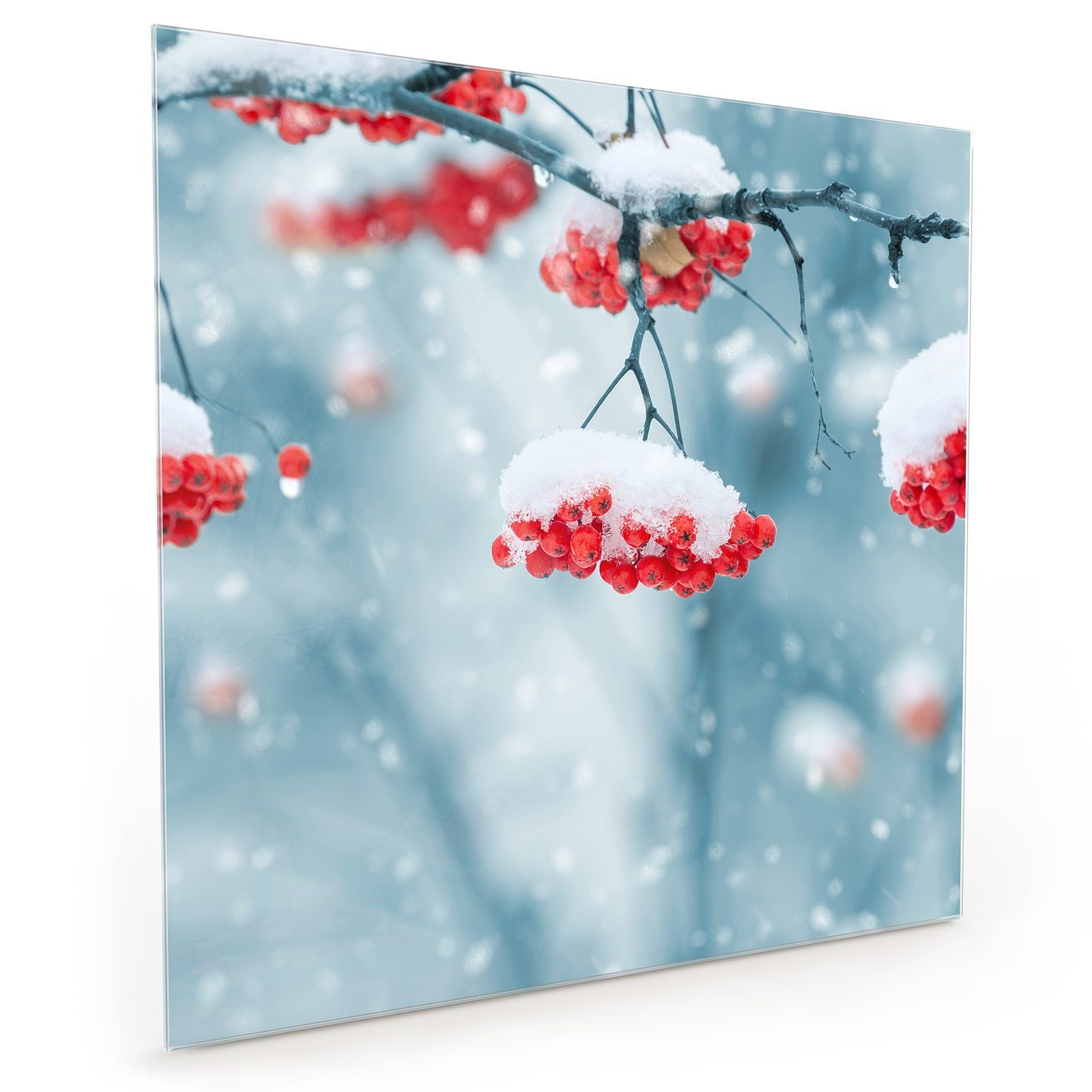mit mit Spritzschutz Motiv Küchenrückwand Zweige Primedeco Glas Schnee Küchenrückwand