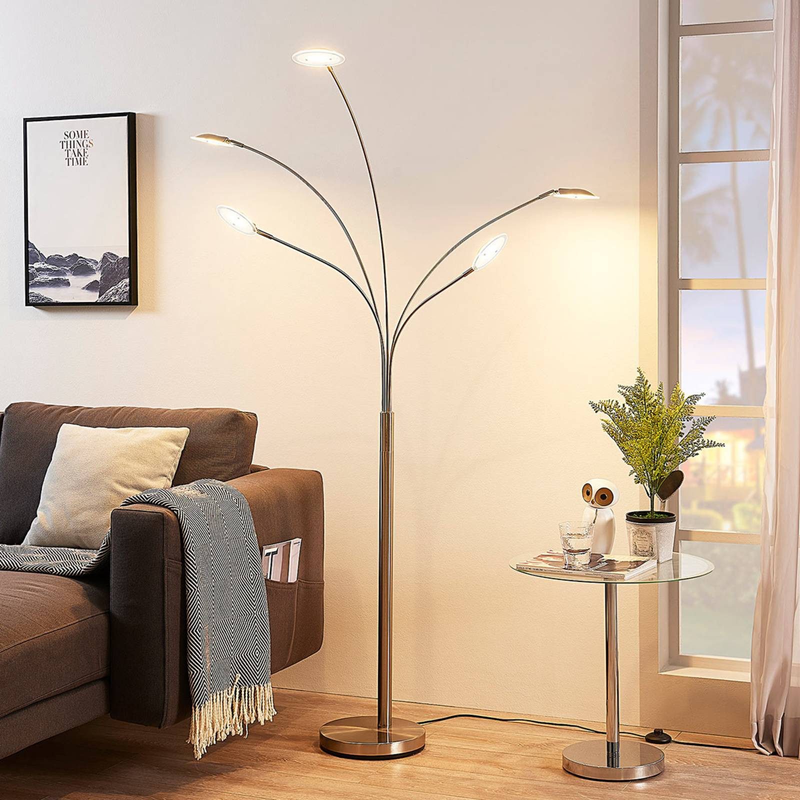 Lindby Stehlampe Anea, LED, Metall, Alu warmweiß IP20, 5 x 2,9 W LED, warmweiß