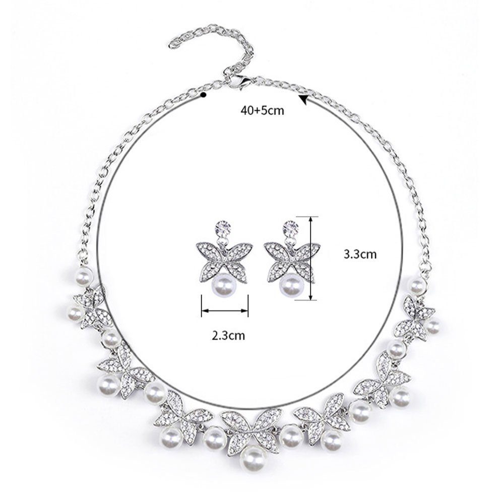 AUzzO~ Schmuckset Brautschmuck-Set Halskette Ohrringe Bräute Accessoires für Damenschmuck Perlen, Elegant 2-tlg