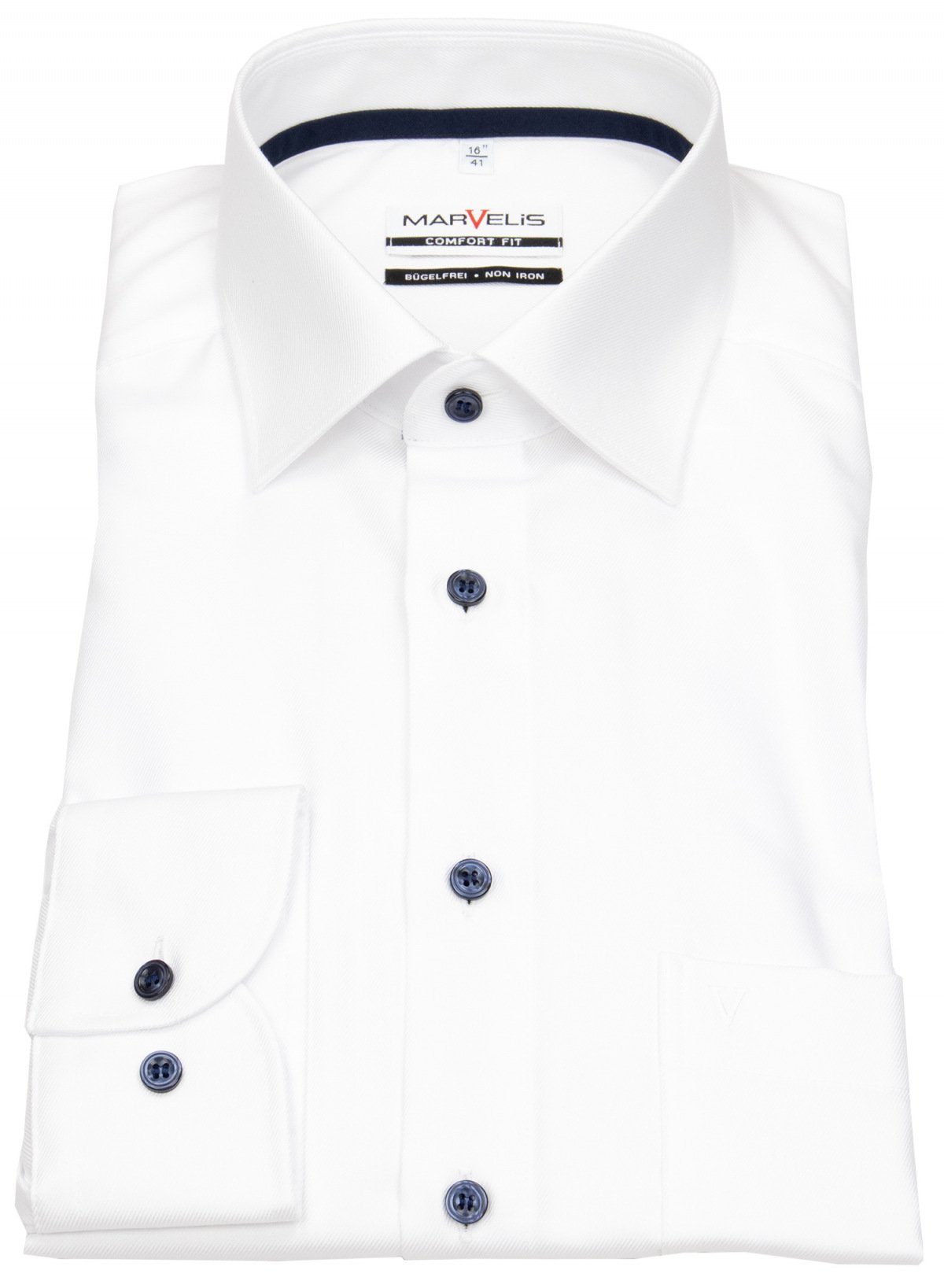 MARVELIS Businesshemd Comfort Fit bügelfrei Kentkragen Kontrastknöpfe günstig online kaufen