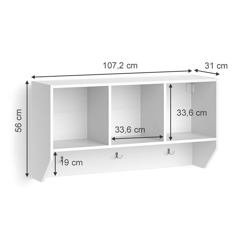 Vicco Wandregal Luigi, Weiß/Weiß, 107.2 x 56 cm, 1-tlg.