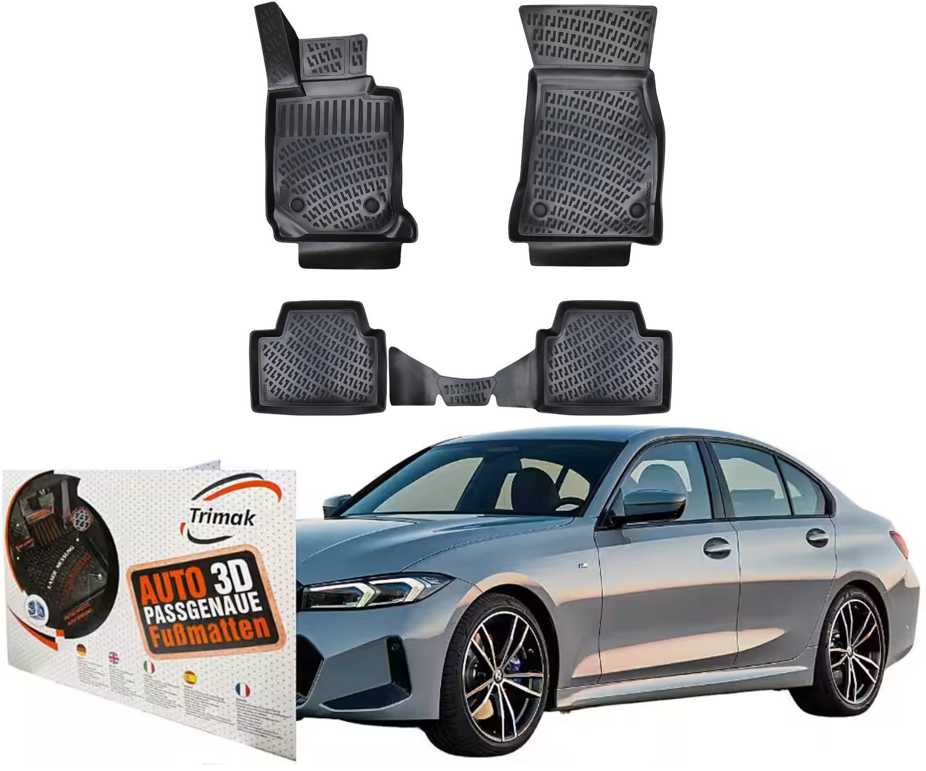 Trimak Passform-Fußmatten Oder Kofferraumwanne Oder Set für BMW 3er, BMW 3er G20 Limousine & G21 Touring & xDrive ab 2019 Gummimatten Auto