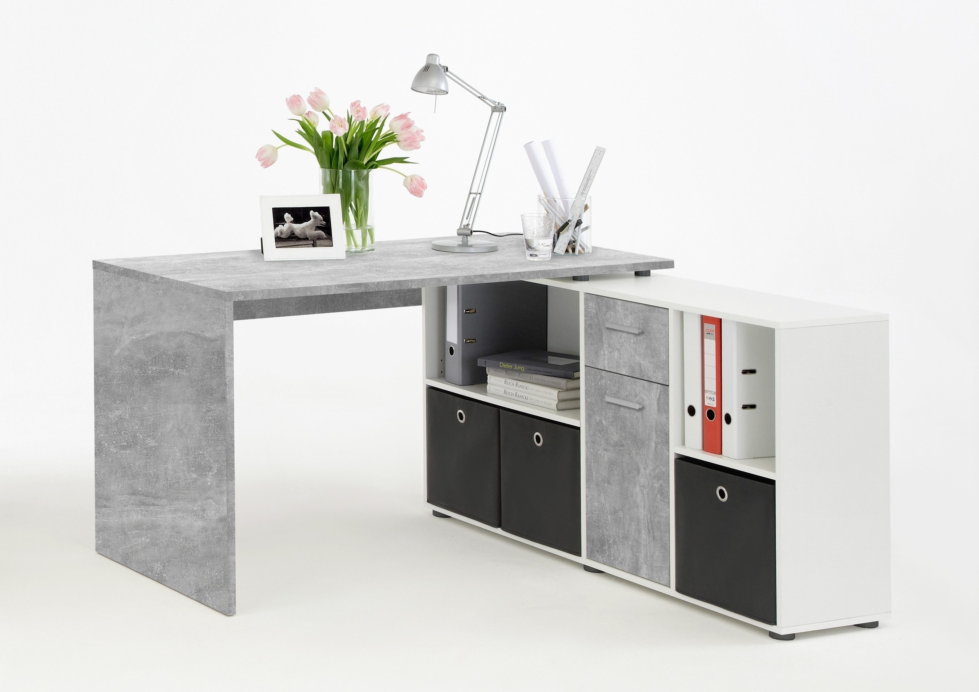 PREISBRECHER Schreibtisch LEXO/LEX, in Beton LA-weiß - 135,7x74,2x135,7cm (BxHxT)