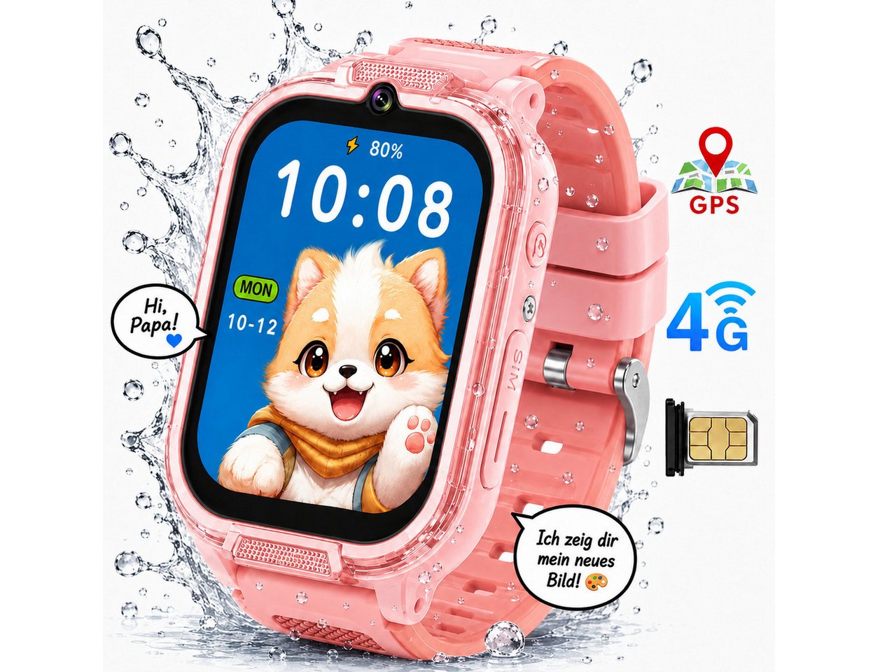 Forrlite Kinderuhr Smartwatch Kinder mit GPS und 4G, Installierbare APP Smartwatch (Smartwatch cm) (1,83 Zoll), 1,83"", 8GB, GPS+LES, 4G-LTE, IP67, SOS, Bluetooth, Fitnessuhr für Jungen und Mädchen Kinderuhr