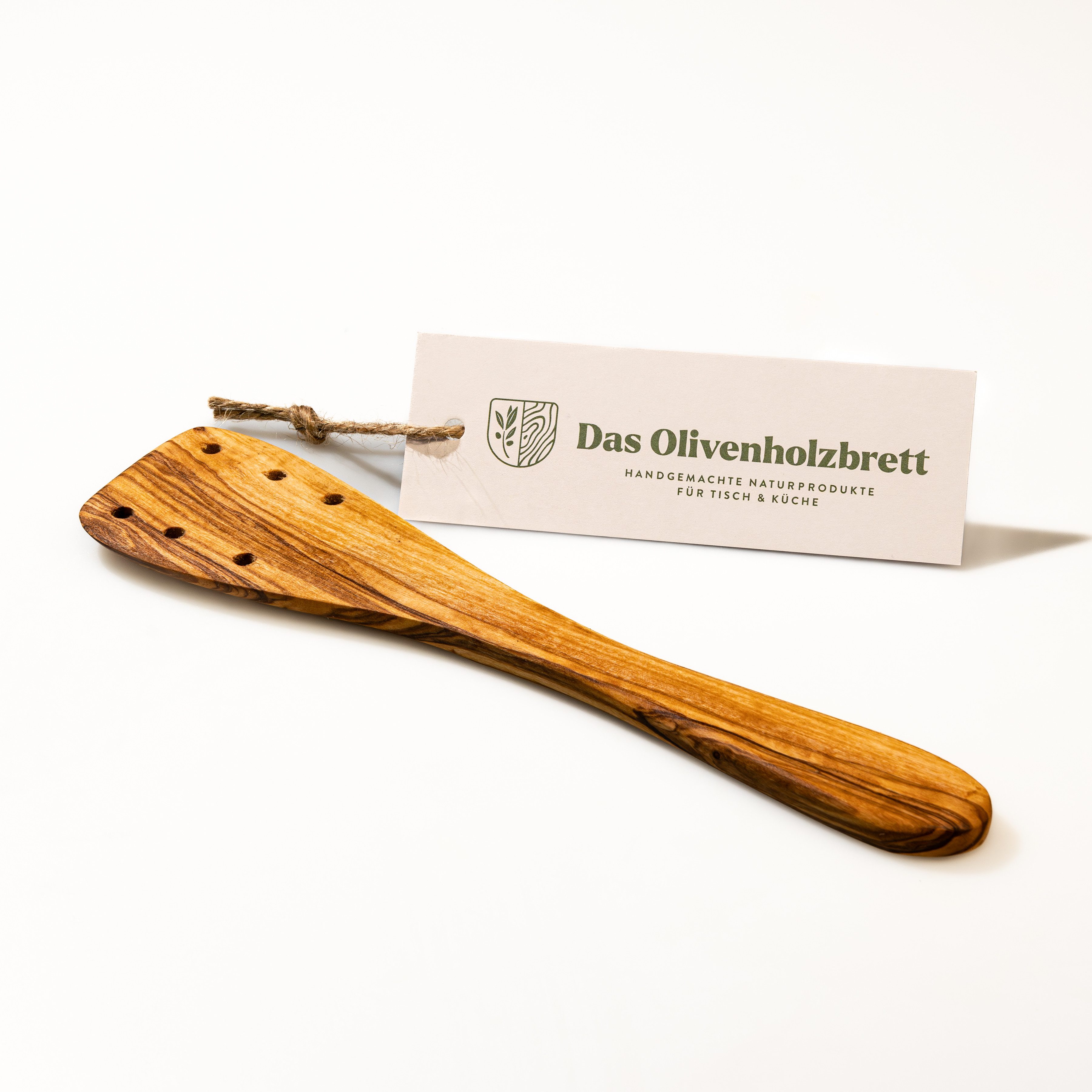 dasOlivenholzbrett Pfannenwender Pfannenwender aus Olivenholz mit Löchern
