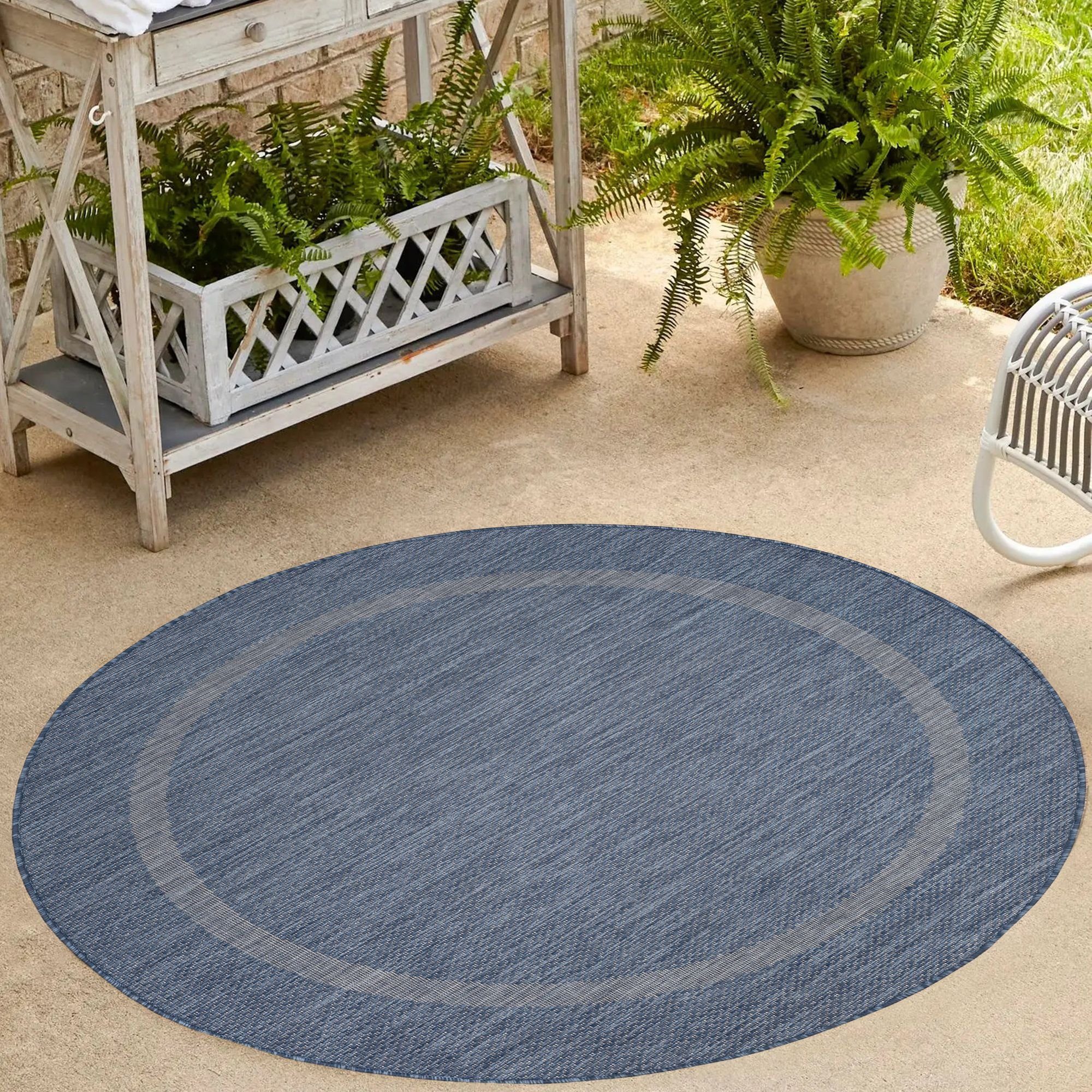Outdoorteppich Unicolor - Einfarbig, Carpetsale24, Rund, Höhe: 5 mm, Rund Outdoor Teppich Wetterfest Balkon Küchenteppich Flachgewebe Blau