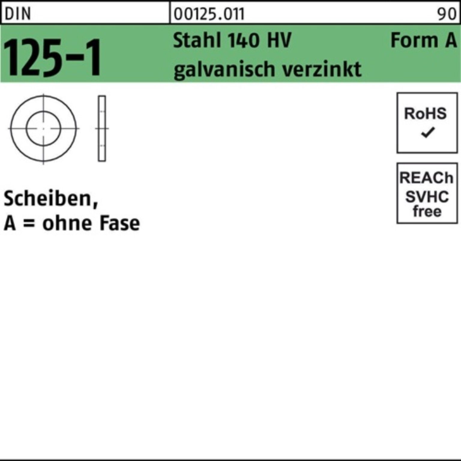 Reyher Unterlegscheibe 200er Pack Unterlegscheibe DIN 125-1 A 21x37x3 Stahl 140 HV galv.verz.