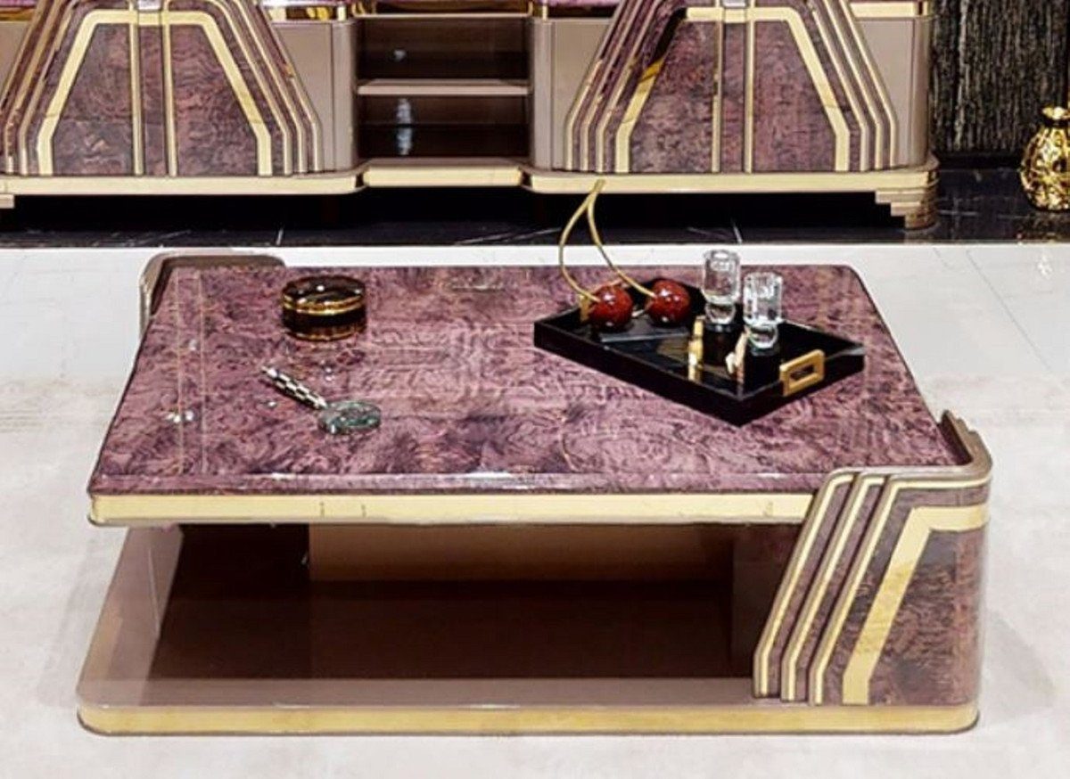 Casa Padrino Couchtisch Luxus Art Deco Couchtisch Lila / Grau / Gold - Wohnzimmertisch mit Tischplatte in Marmoroptik - Art Deco Möbel