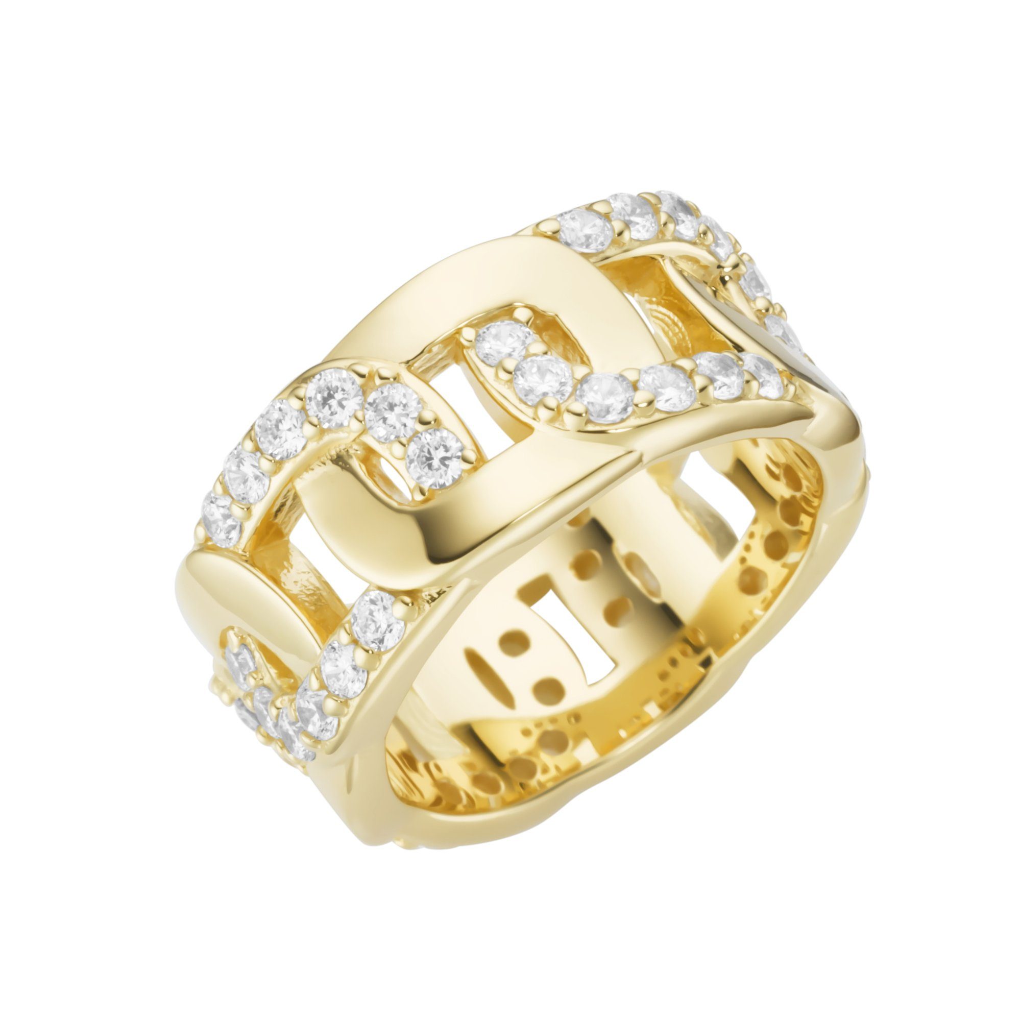 Silberring mit weißen Zirkonia, vergoldet, Silber 925