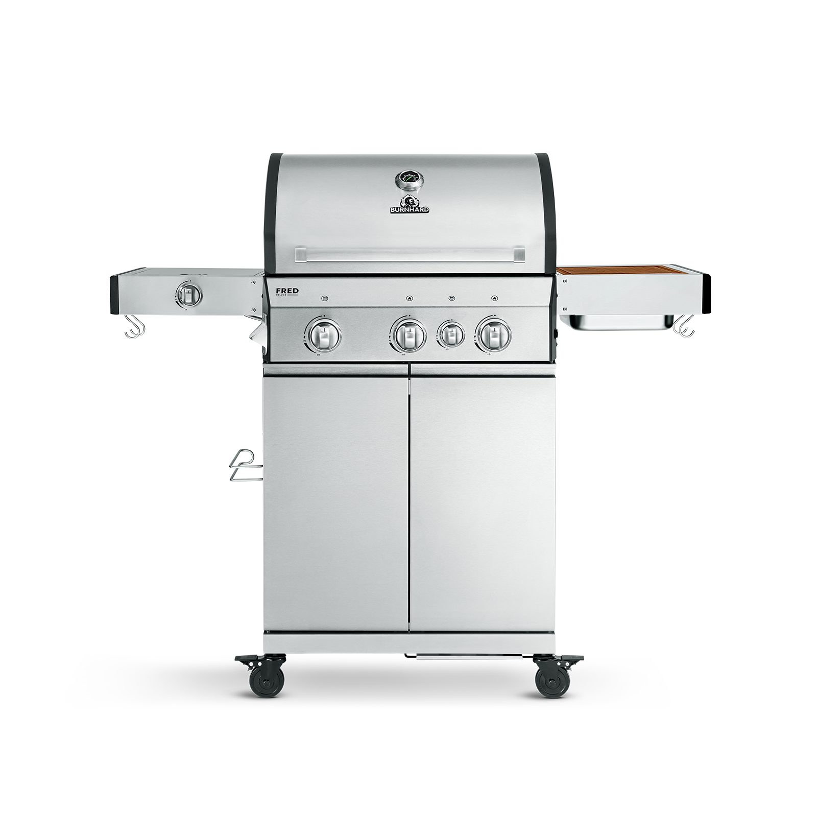 BURNHARD Gasgrill Fred, 3-Brenner, 900 Grad Infrarot-Keramikbrenner, Heckbrenner, Series 3, 16,7 kW, Gusseisenrost - Deluxe Edelstahl