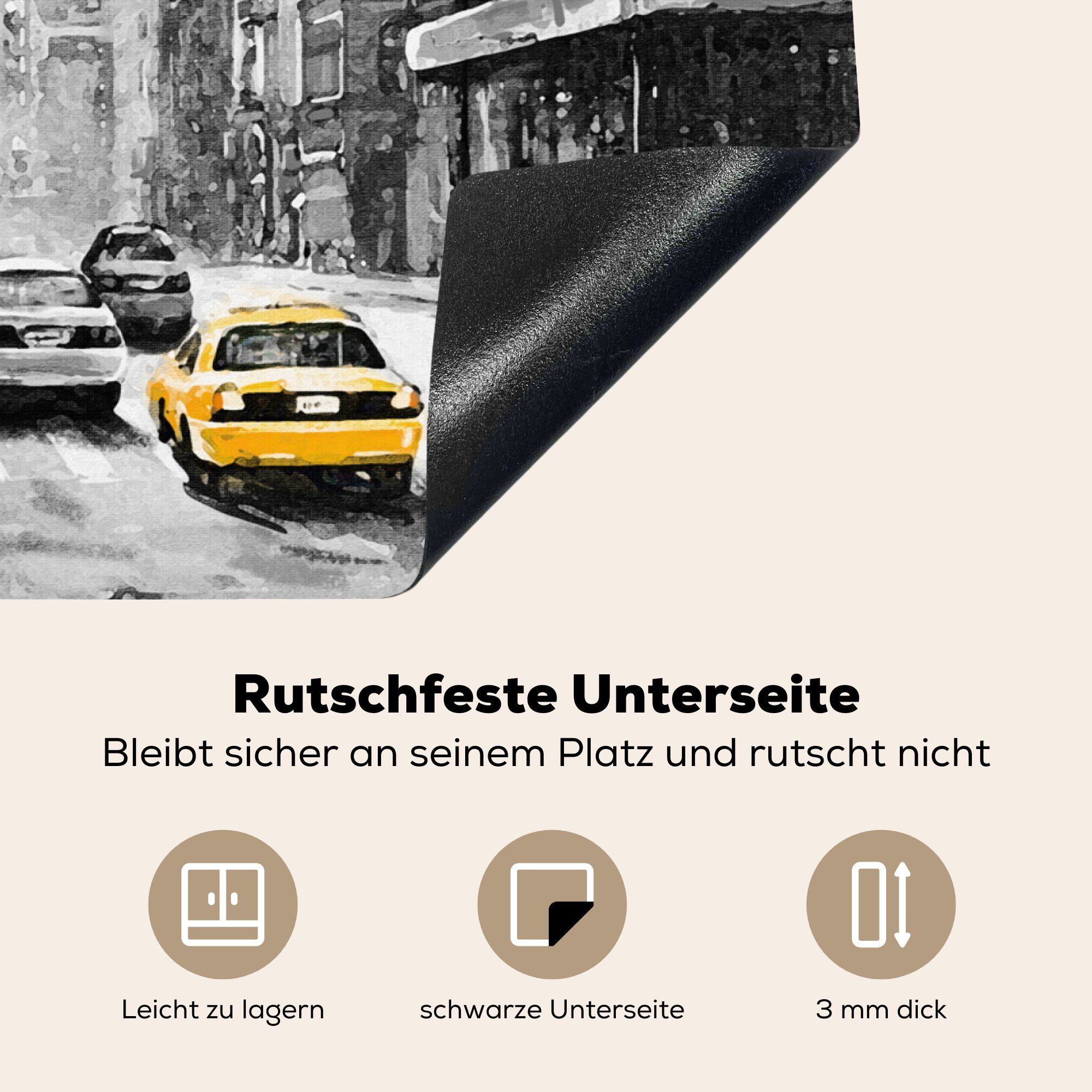 Arbeitsfläche Stadt Ölfarbe Gemälde Mobile Ceranfeldabdeckung (1 Auto, - MuchoWow Herdblende-/Abdeckplatte Vinyl, - nutzbar, 70x52 cm, - tlg),