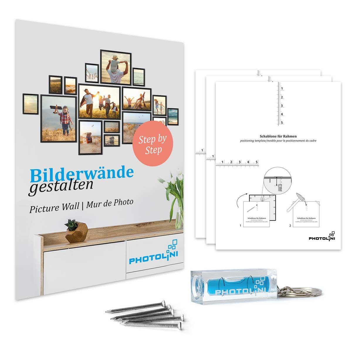 PHOTOLINI Bilderrahmen 6er Set Massivholz-Rahmen 30x40 21x30 und mit Passepartout Blau cm