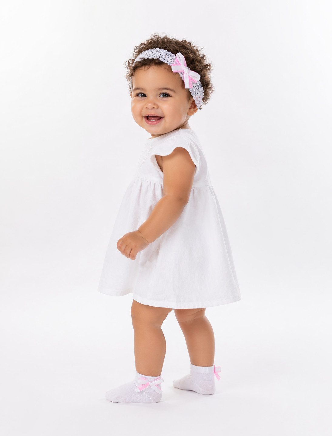 La Bortini Stirnband Socken und Stirnband für Baby und Kinder weiß festlich Strümpfe (2-teilig, Kopfschmuck und Söckchen Set) elastisch, weich, festlich, mit Schleifchen