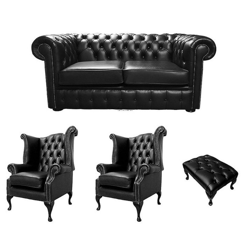 JVmoebel Chesterfield-Sofa Elegantes Polstersofa mit Ohrensesseln in Vintage-Lederoptik, Made in Europa