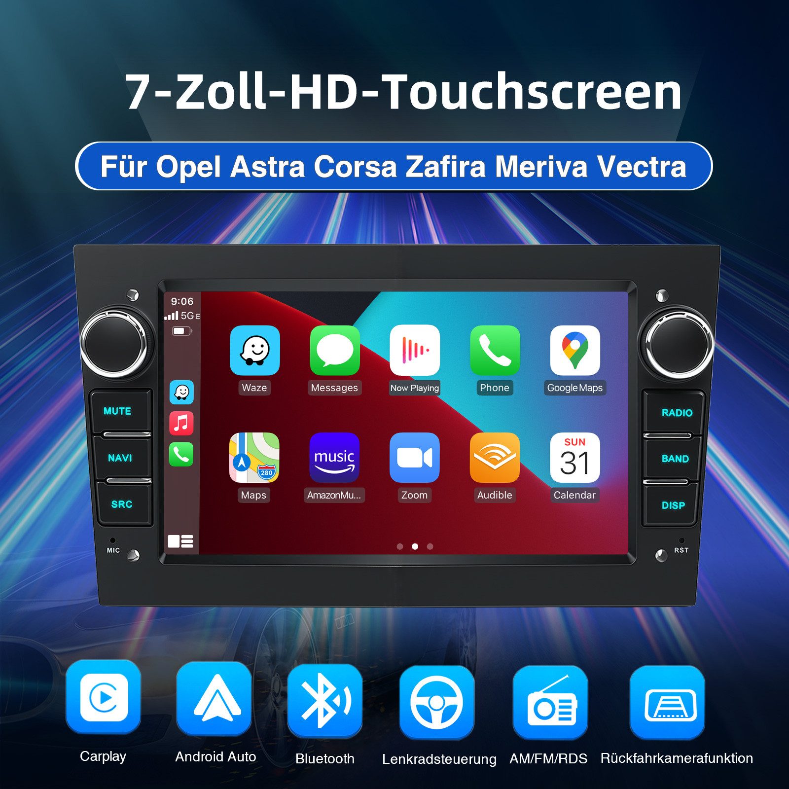 ESSGOO 7'' Android 15 Autoradio für Opel Astra H/Corsa C/D/Vectra C/Zafira h Autoradio (RDS, 4+64GB(optional), DAB (optional), FM, DAB+ (optional), SWC, Apple Carplay Android Auto GPS Navi WIFI BT EQ)