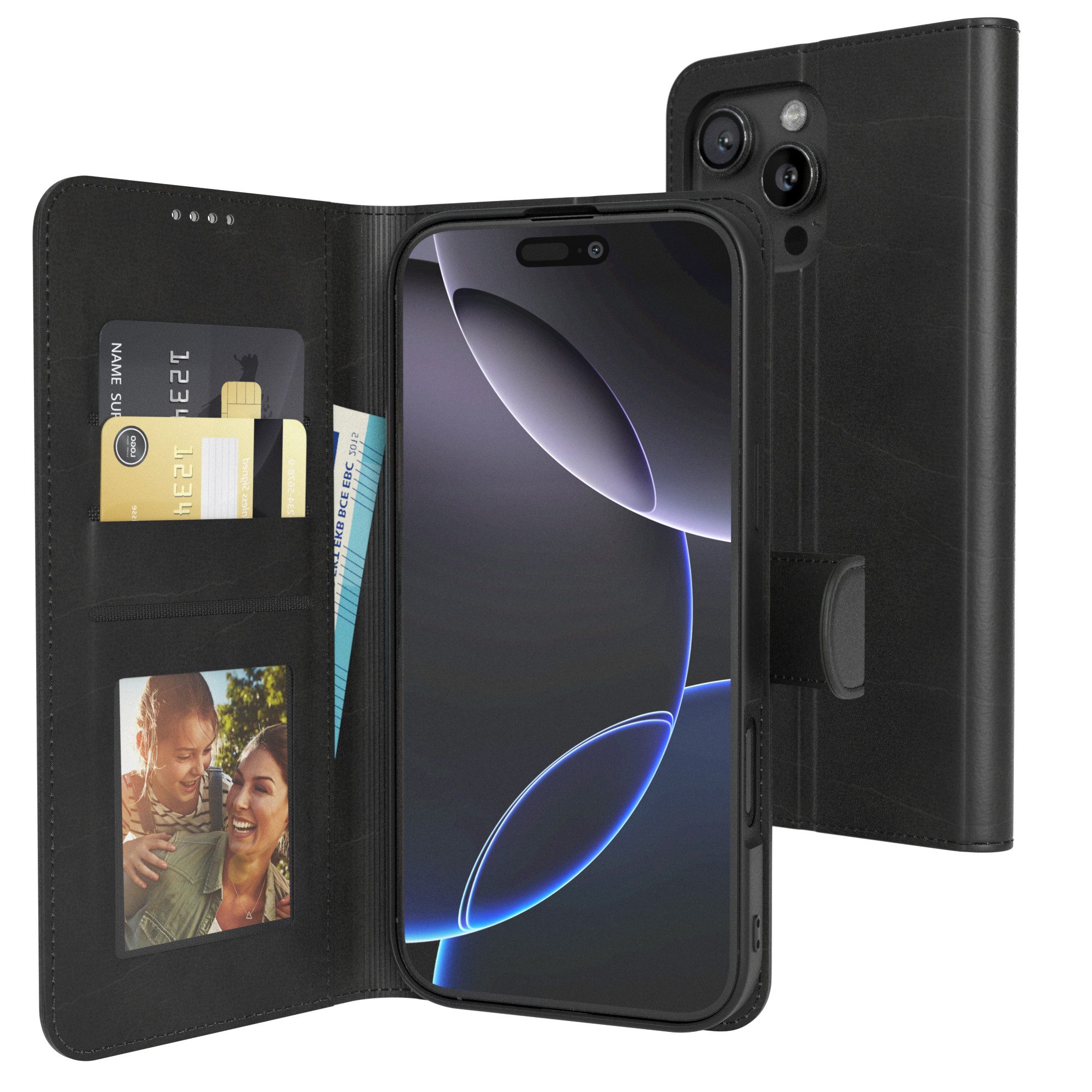 EAZY CASE Handyhülle Business Handytasche Kartenfach iPhone 16 Pro Max 6,9 Zoll, Schutzhülle mit Standfunktion zum Aufklappen aufstellbar Etui Schwarz