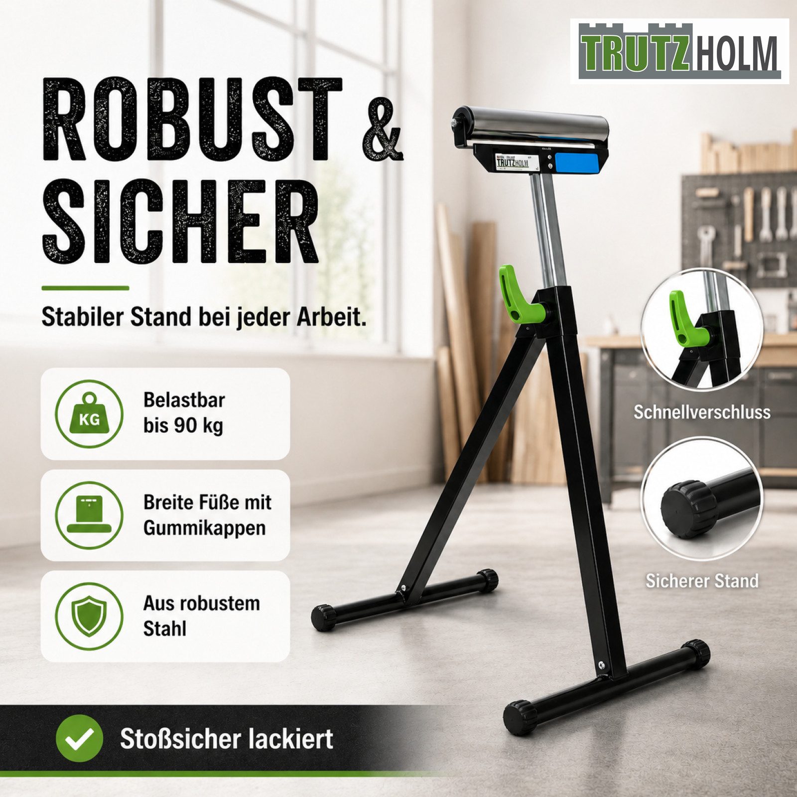 TRUTZHOLM Gerüst 2x Rollenbock 90 kg höhenverstellbar bis 109cm 30 cm Rollenbreite, (Spar-Set), klappbar