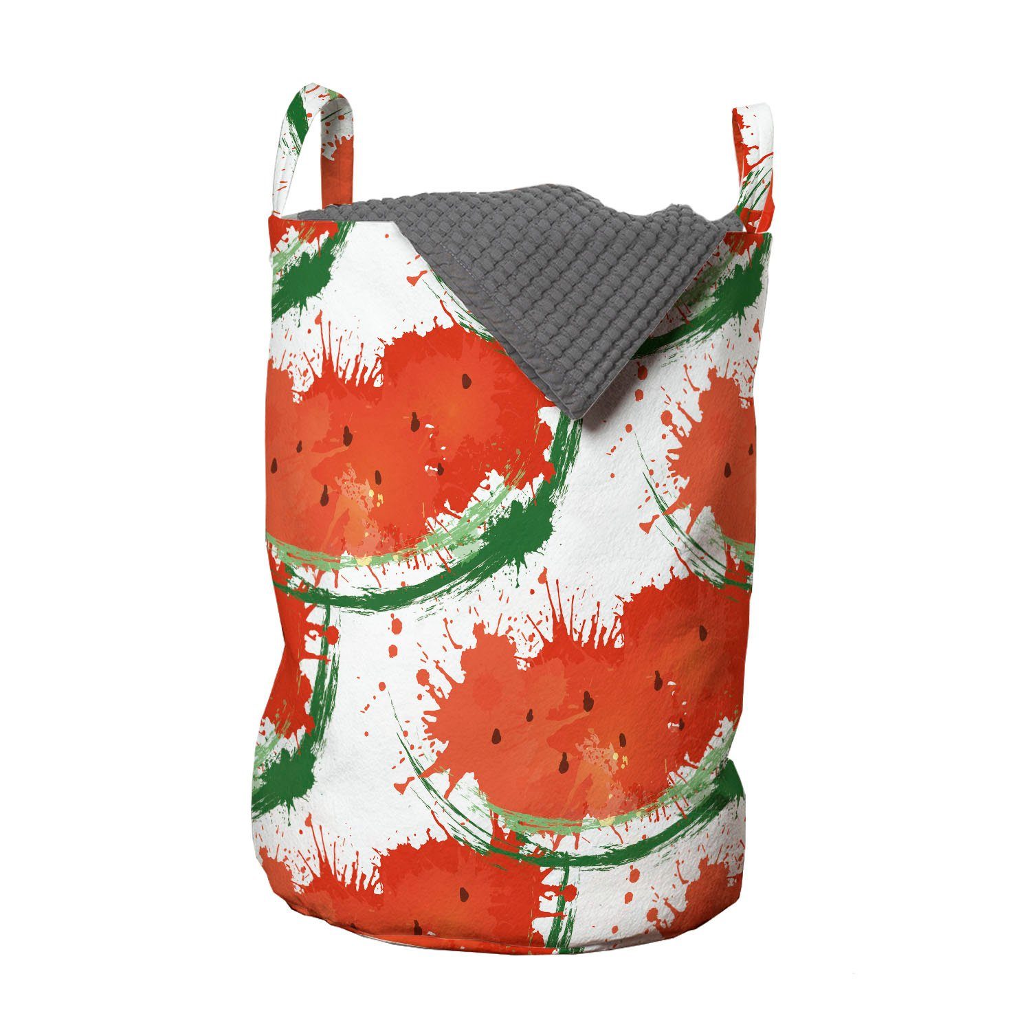 Abakuhaus Wäschesäckchen Wäschekorb mit Griffen Kordelzugverschluss für Waschsalons, Wassermelone Grunge Spots Fruit Slice