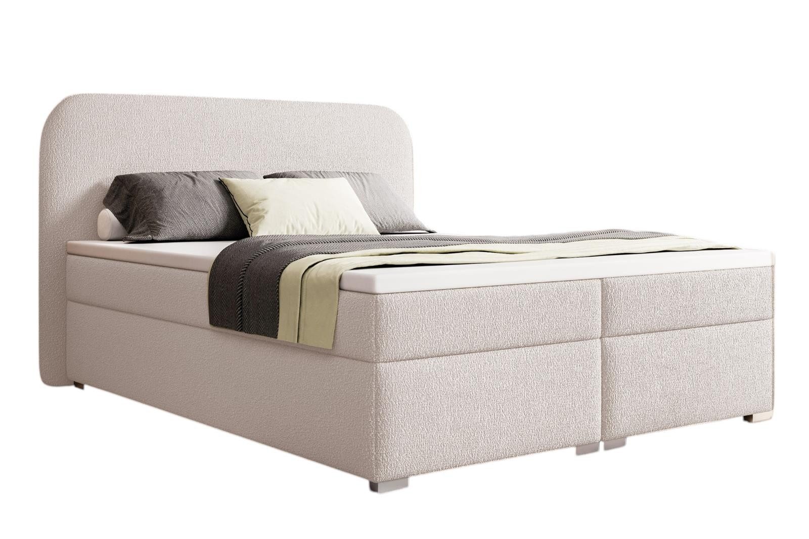 Compleo Boxspringbett mit Bonellfederkern, Modernes Bett mit abgerundetes Kopfteil DESIGNO