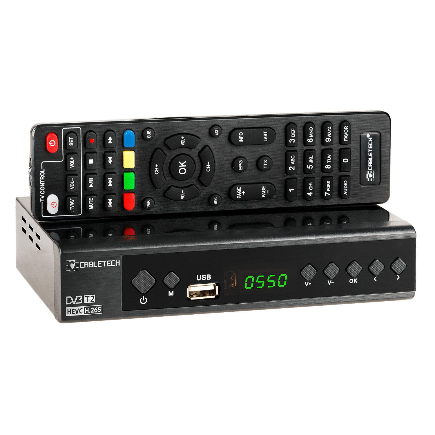 Cabletech DVB-T/C-Tuner mit HEVC-H.265-10-Bit-Decode DVB-T2 Receiver (7-Tage-Programmführer (EPG)