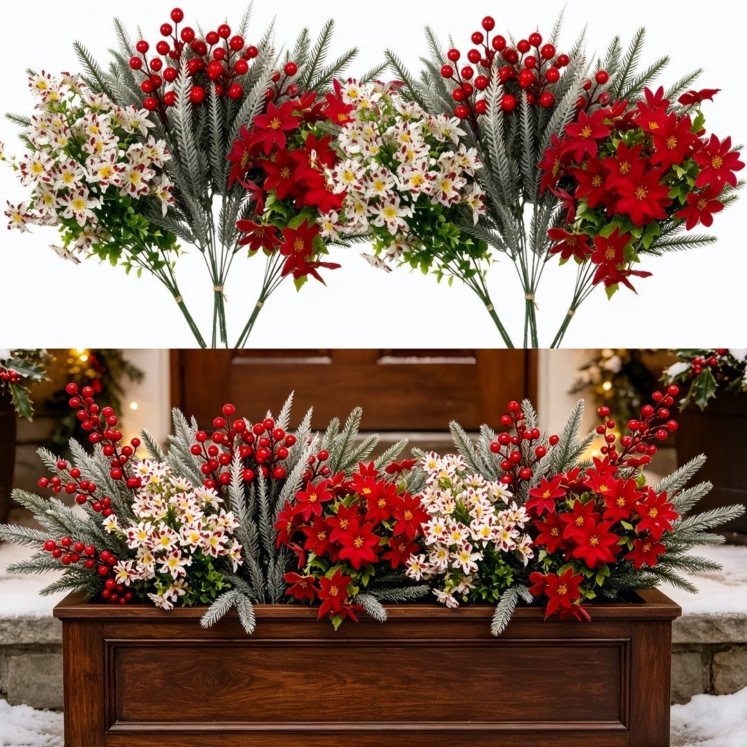 Kunstblumenstrauß 23 Stück Künstliche Weihnachtsblumen Set für Türkranz, Kamin, Zuhause, Bomiclss, Weihnachtsdeko mit Weihnachtssternen, Beeren,Tannenzweigen und Blüten
