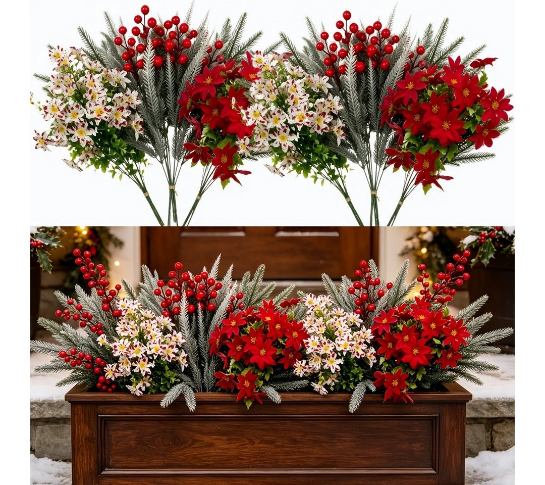Kunstblumenstrauß 23 Stück Künstliche Weihnachtsblumen Set für Türkranz, Kamin, Zuhause, Bomiclss, Weihnachtsdeko mit Weihnachtssternen, …