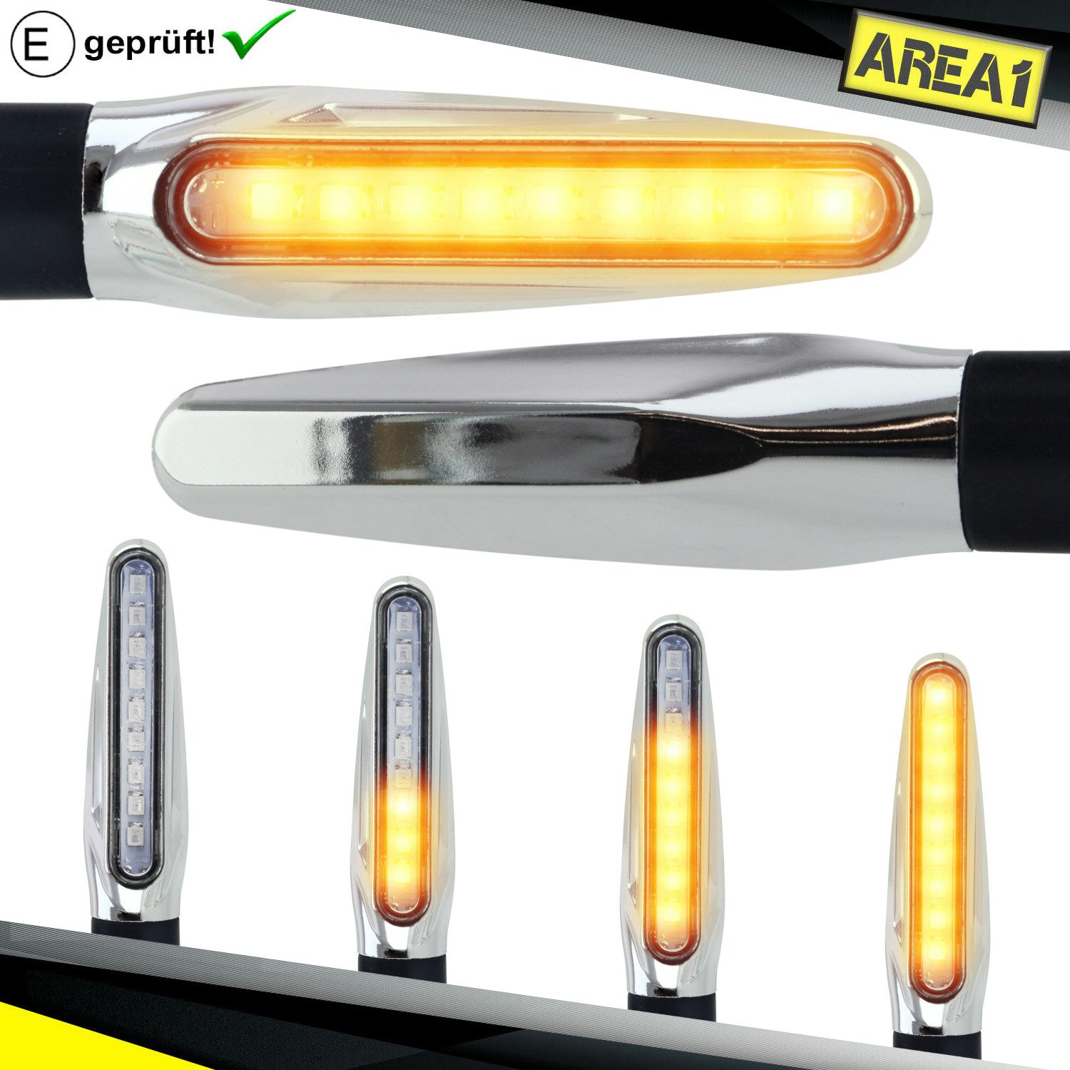 Blinker Motorrad LED Blinker E-geprüft Set (2 Stück) M10 mit Lauflichteffekt