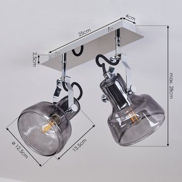 hofstein Deckenleuchte »Cama« moderne Deckenlampe aus Metall/Glas in Chromfarben/Rauchfarben, ohne Leuchtmittel, Zimmerlampe mit verstellbaren Schirmen aus Rauchglas, 2xE14