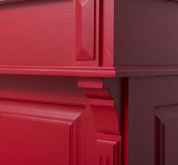 Casa Padrino Barschrank Landhausstil Theke Rot / Silber 140 x 51 x H. 107 cm - Massivholz Thekentisch mit verzinkter Tischplatte - Möbel im Landhausstil
