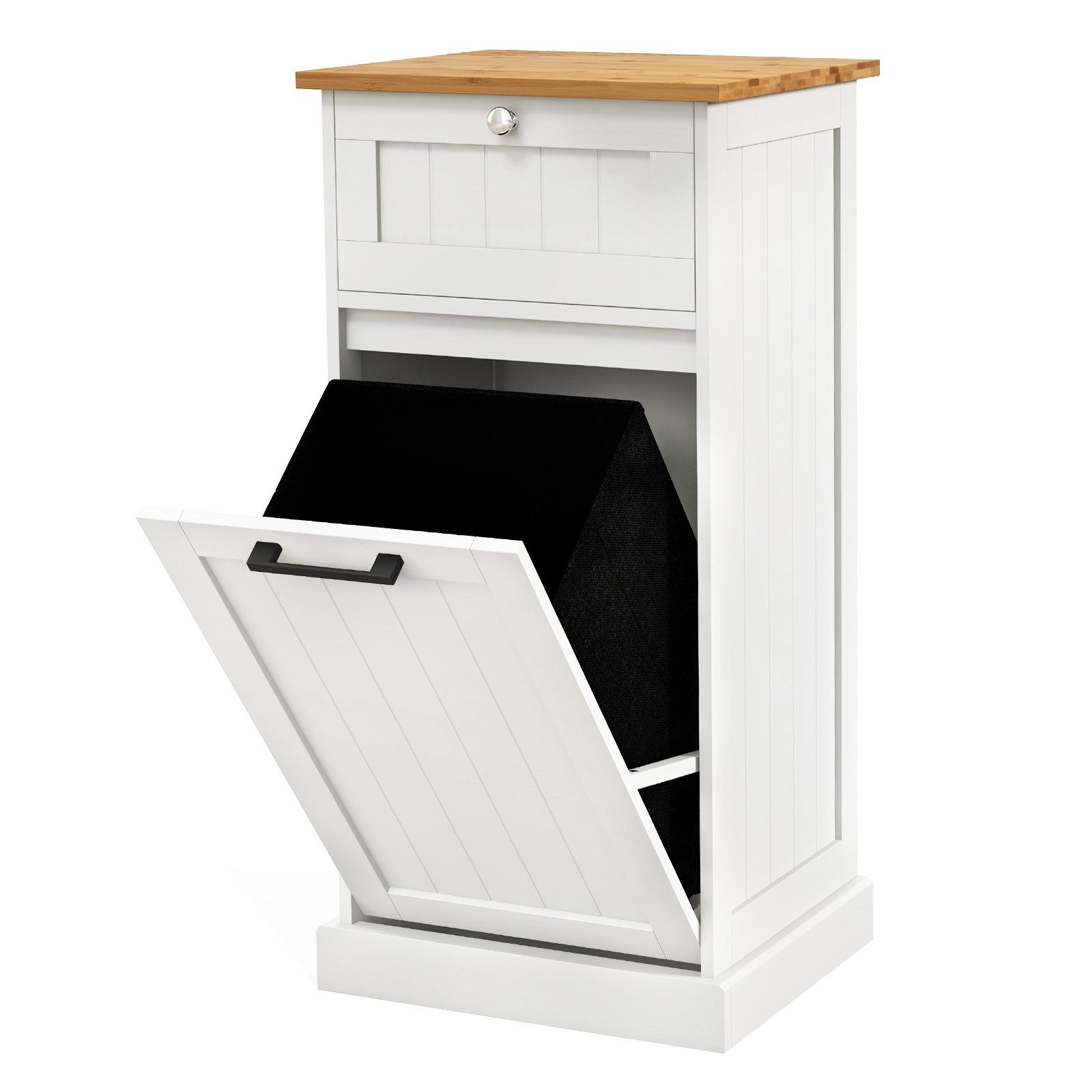 COSTWAY Wäscheschrank mit Wäschekorb & Stauraum, Badezimmerschrank, Weiß