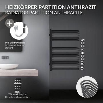 LuxeBath Elektrischer Badheizkörper Badheizkörper Designheizkörper Handtuchtrockner Handtuchwärmer, Anthrazit 500x800mm Heizstab 300W mit Thermostat Touchbedienung