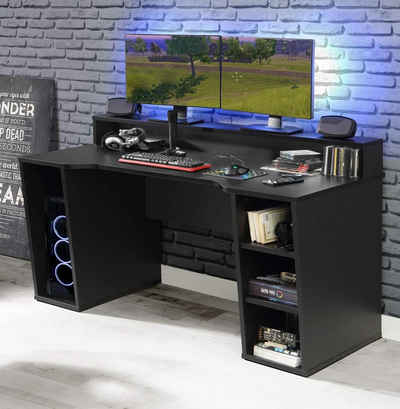 FORTE Gamingtisch Gaming Tisch TEZAUR 1 Schwarz von Forte mit zweiter Ebene für Monitore