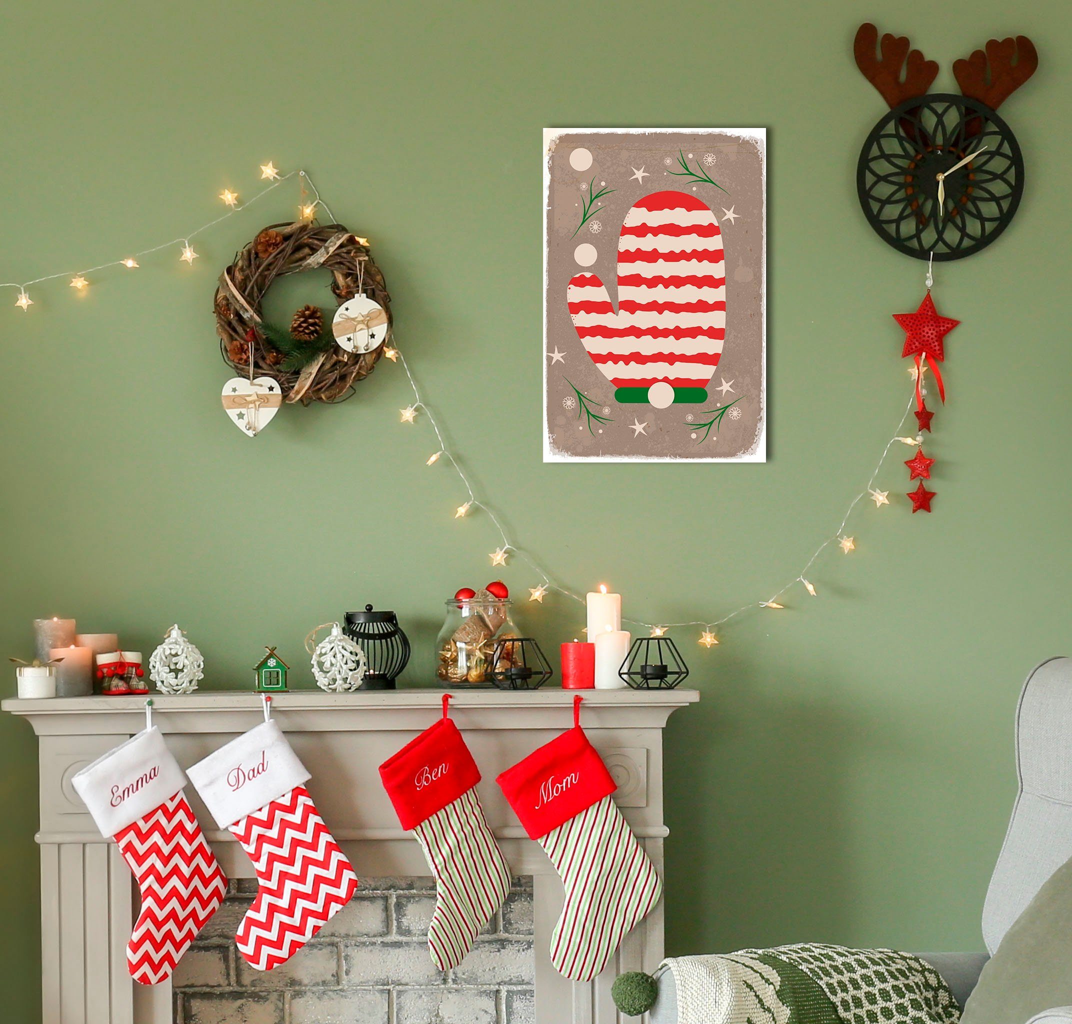 queence Metallbild Christmas Glove, Sterne, Winter (1 St), Stahlschilder