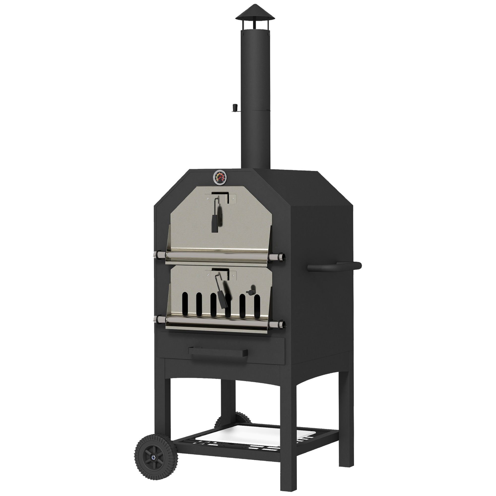 Outsunny Pizzaofen Outdoor Grillofen mit Pizzastein, Aschefach, 2