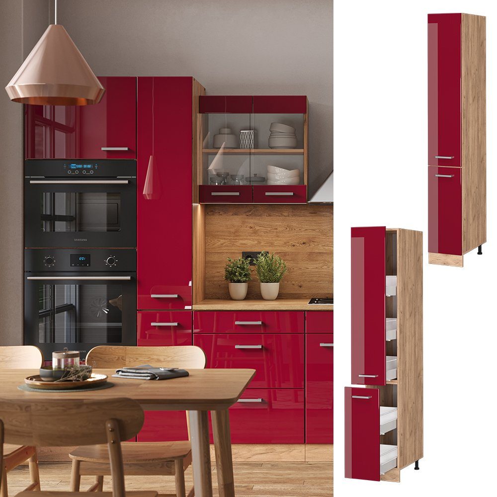 Vicco Hochschrank R-Line, Bordeaux Hochglanz/Goldkraft Eiche, günstig online kaufen