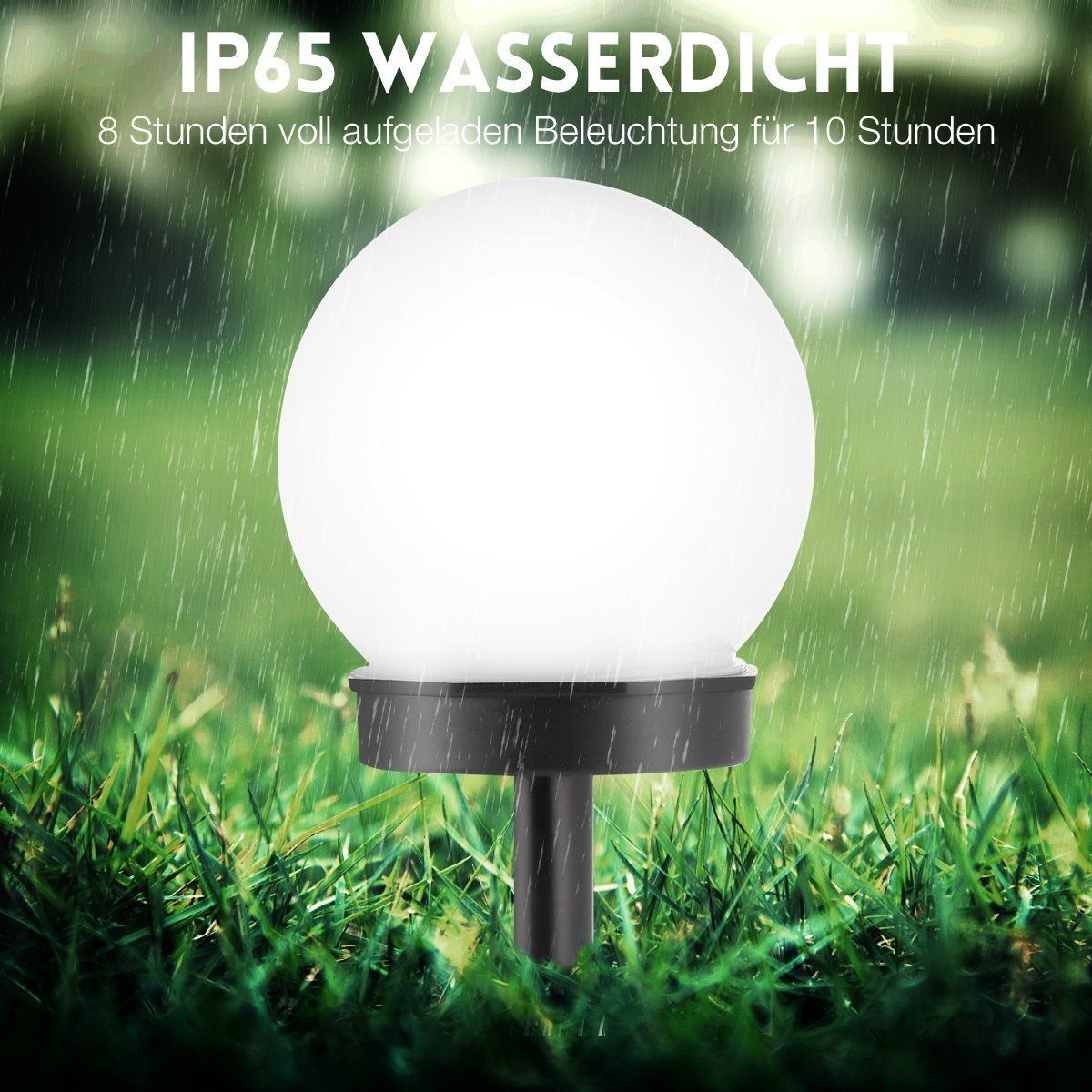 LETGOSPT Gartenleuchte mit Stück Erdspieß Kugel Solarleuchte Kaltweiß Garten 4 LED 4x Leuchte