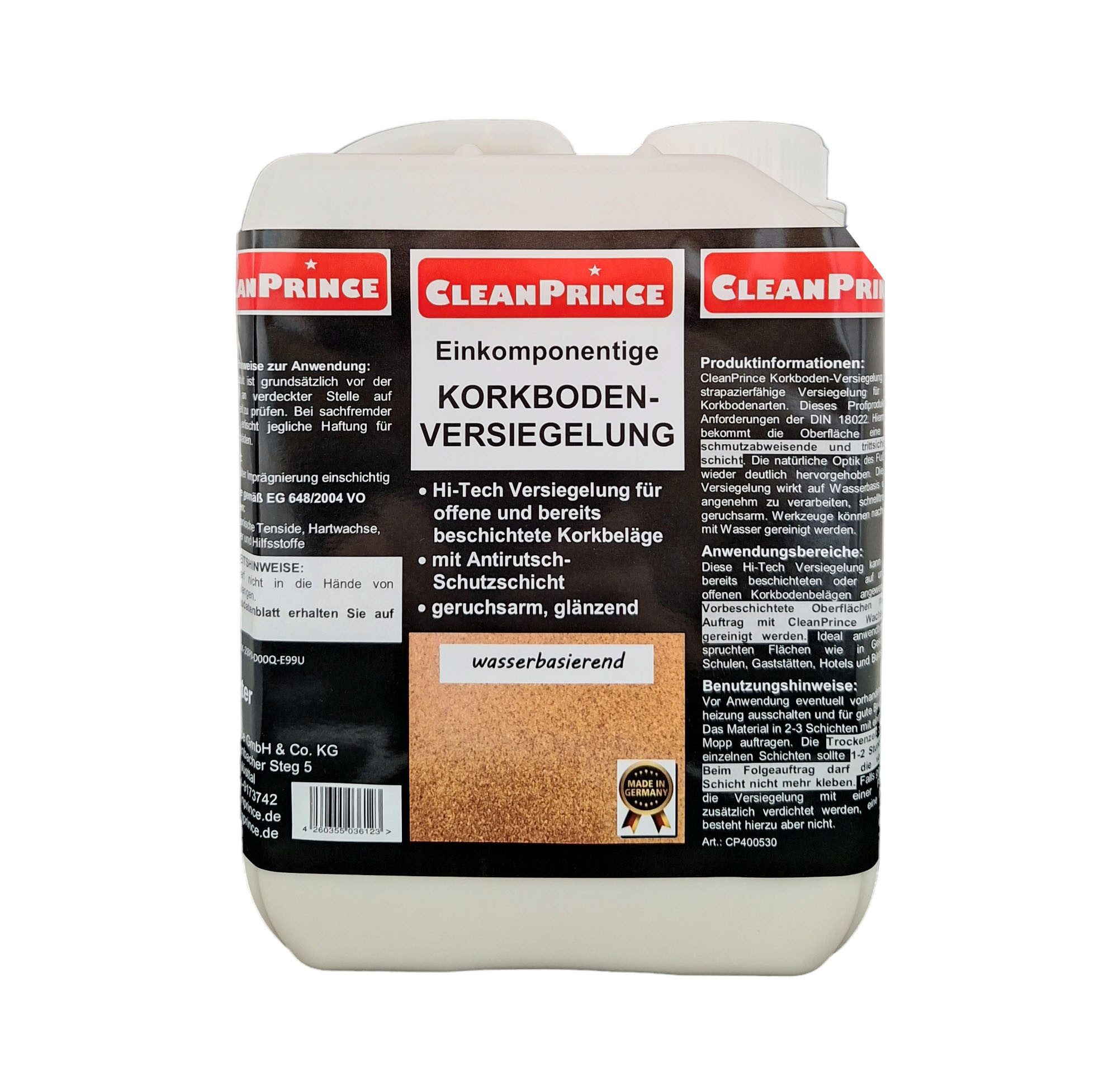 CleanPrince Bodenversiegelung Korkbodenversiegelung für offene und bereits beschichtete Korkbeläge, hoch strapazierfähige Versiegelung für nahezu alle Korkbodenarten