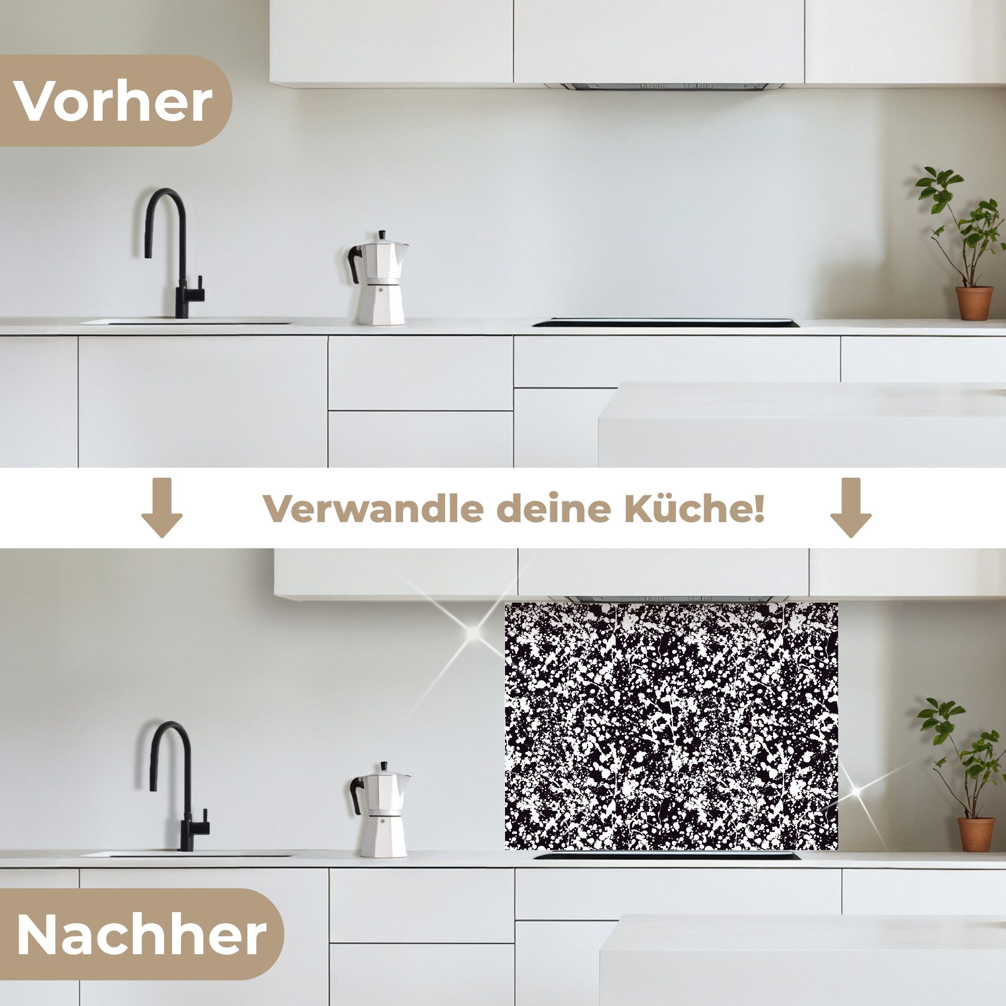 KitchenYeah Küchenrückwand selbstklebend Splash - Dots - Schwarz - Weiß, (1-tlg), Spritzschutz, Küche, Rückwand, Küchenwand, Küchenfront, 80x60 cm