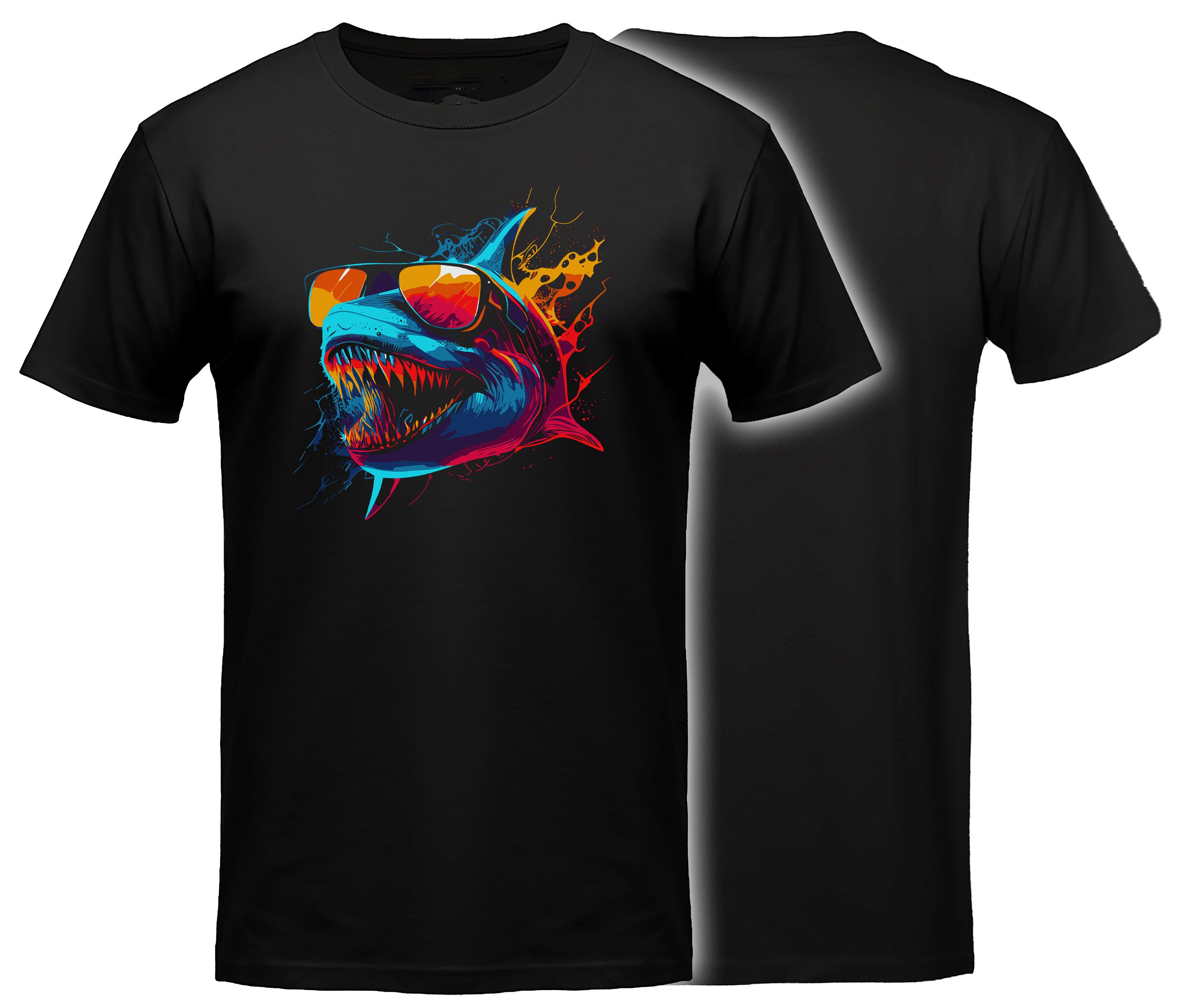 MyDesign24 T-Shirt mit coolem Streetstyle Hai Cooles Print Shirt Regular Fit i637