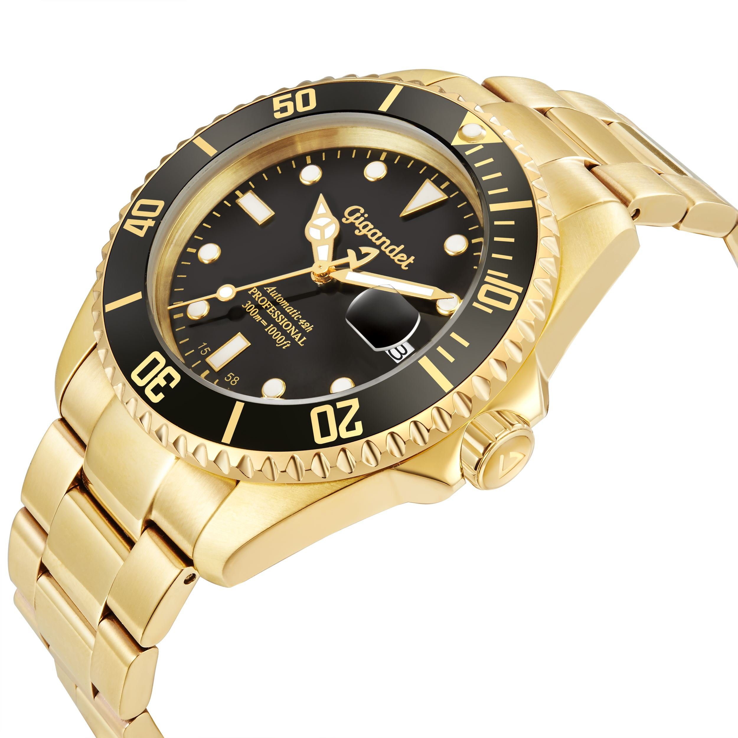Gigandet Automatikuhr Herrenuhr, Armbanduhr, Taucheruhr, 43mm, SEA GROUND G2-004, Mineralglas, Aluminiumlünette, Schwarz, 30bar/300m wasserdicht