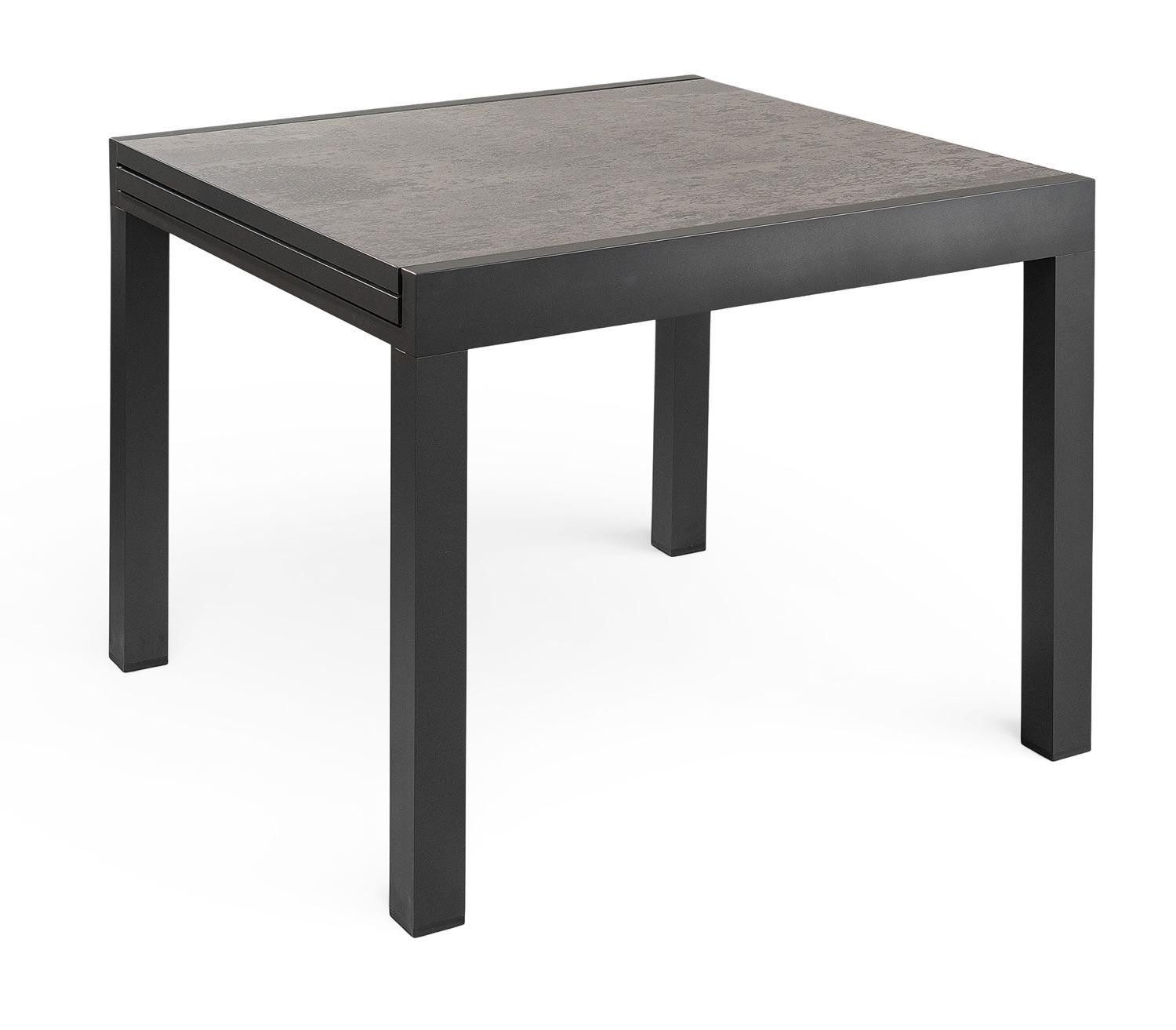 Outdoor Gartentisch DALLAS, Ausziehbar, Anthrazit, Aluminium, PSPC, B 72/144 x H 76 x T 72 cm
