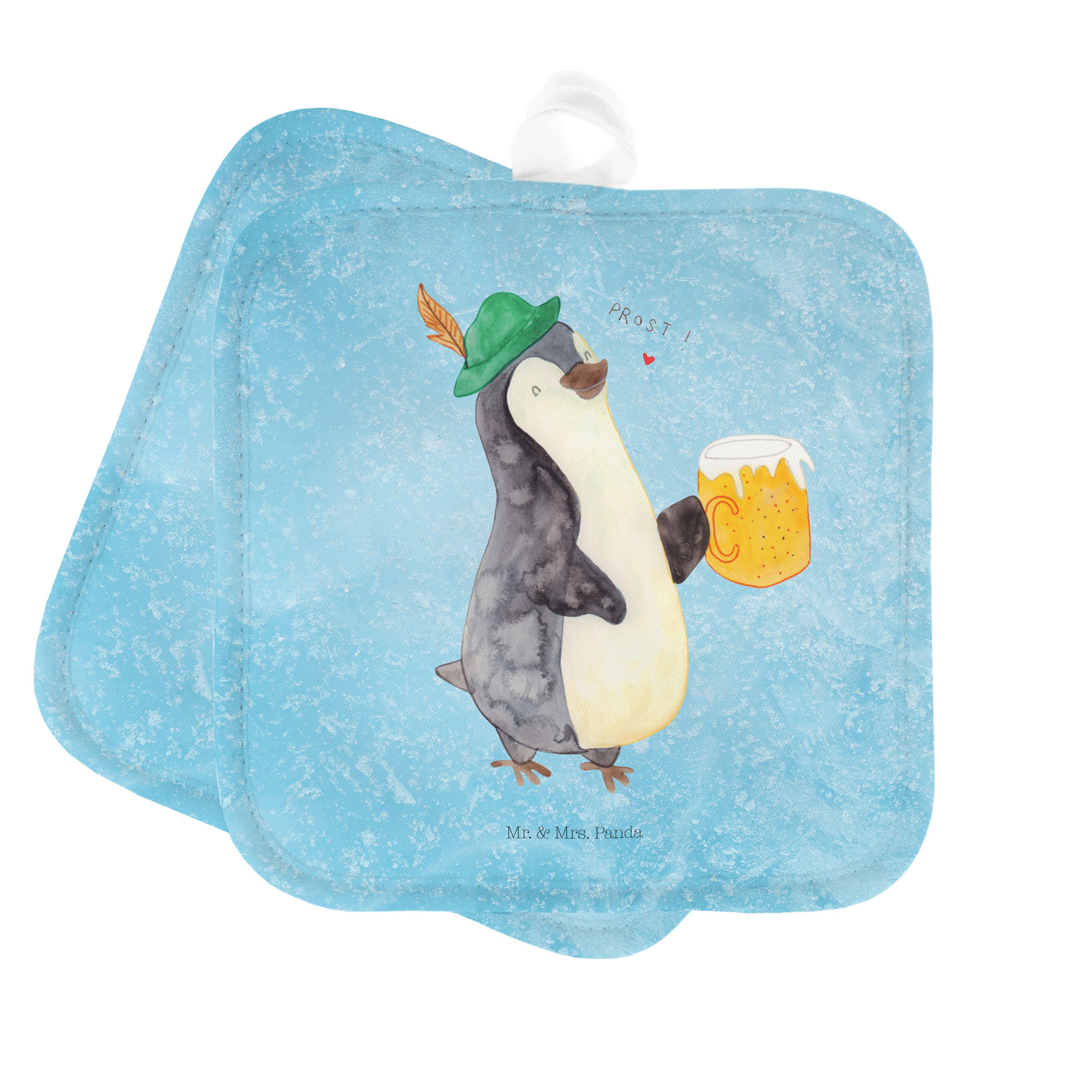 Mr. & Mrs. Panda Topflappen Pinguin Bier - Eisblau - Geschenk, Ofenhandschuh, Topflappen, Topflap, (1-tlg)