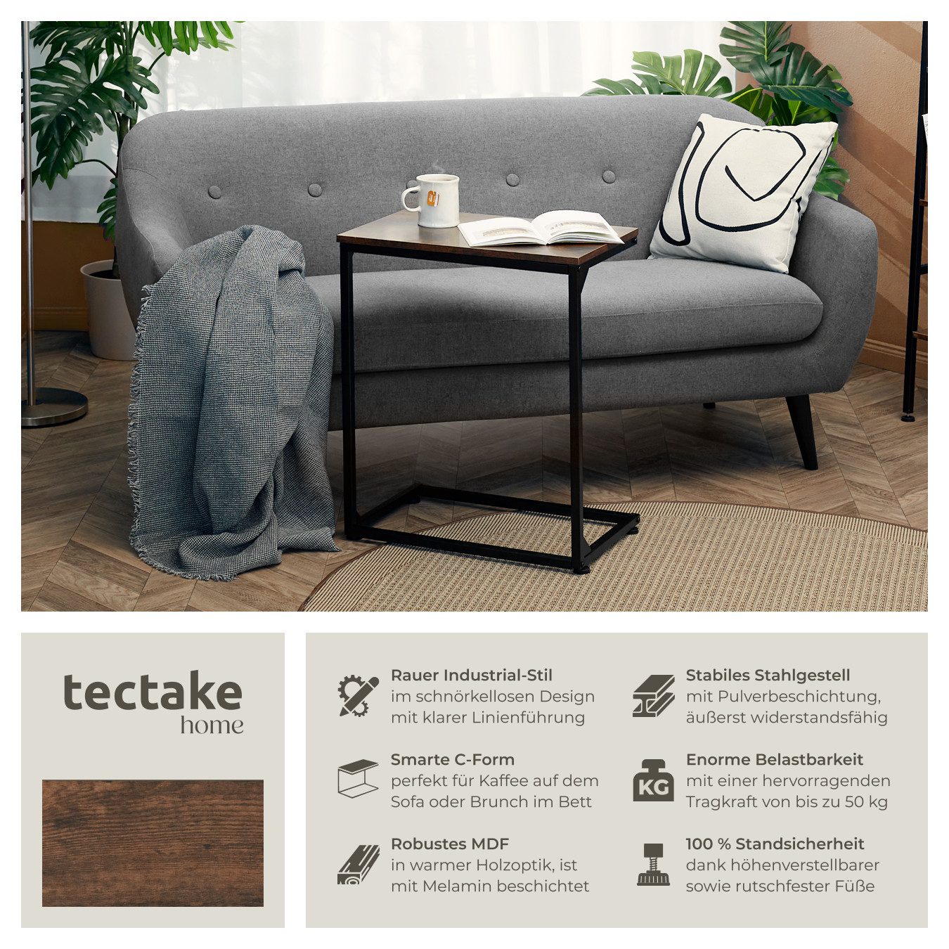 tectake Beistelltisch Cardiff (1-St., 1 tlg), Filigraner Beistelltisch im l günstig online kaufen