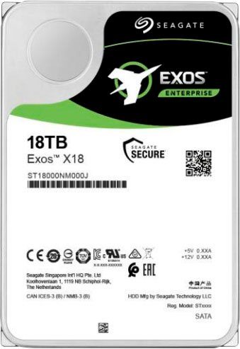 Seagate Exos X18 18TB SATA 512E/4KN HDD-Festplatte (18 TB) 3,5" 270 MB/S Lesegeschwindigkeit